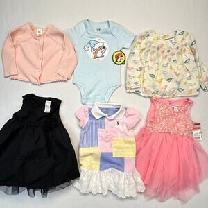 Baby Clothes Size 9-12 mths Lot of 6 Dresses Cardigan Top One piece Mixed Brands